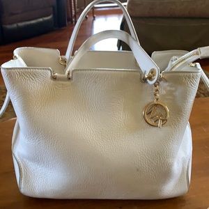Michael Kors white leather with gold hardware shoulder bag
